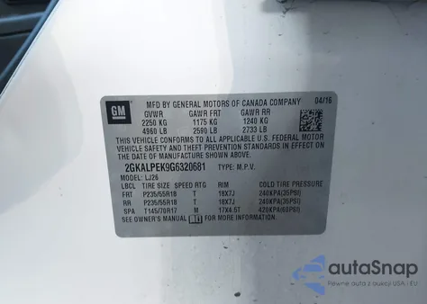 2016 GMC Terrain Slt z USA, uszkodzony, nr VIN 2GKALPEK9G6320681